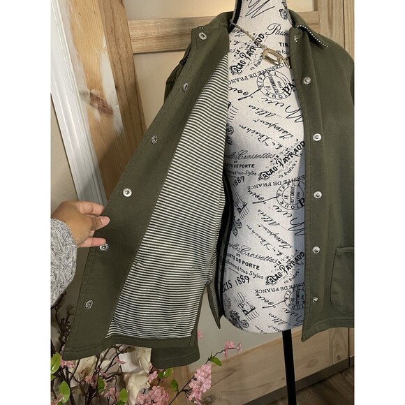 Architect Cardigan Sweater Womens Petites Medium Green Snap Button Pocket Collar - Picture 7 of 9